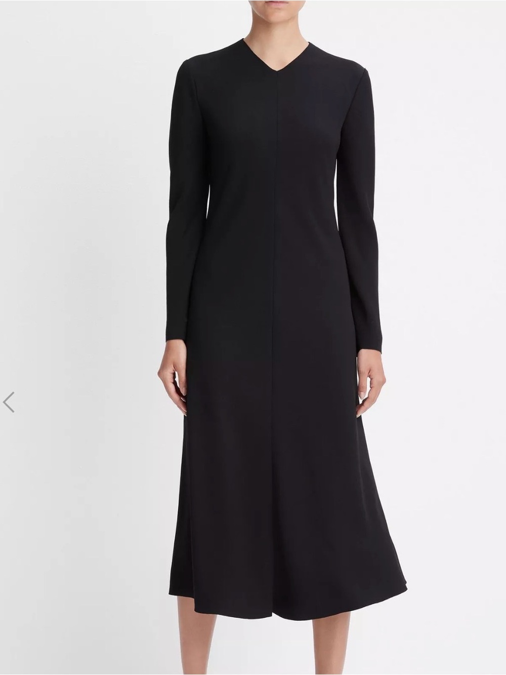 Vince Bias High V-Neck DressStyle # V985551636 Black Long-Sleeve Midi Dress
